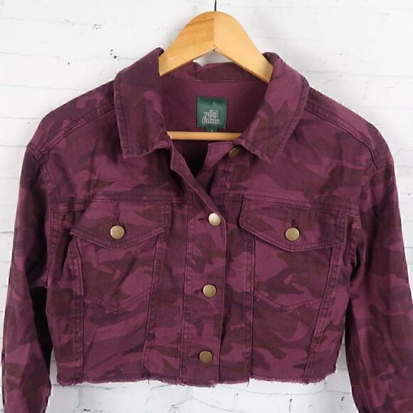 WILD FABLE PURPLE CAMO LONG SLEEVE CROPPED COTTON JACKET SIZE XS - Picture 4 of 6
